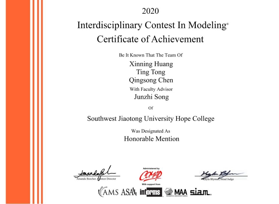 获奖证书美国大学生数学建模竞赛是由美国数学及其应用联合会(comap)